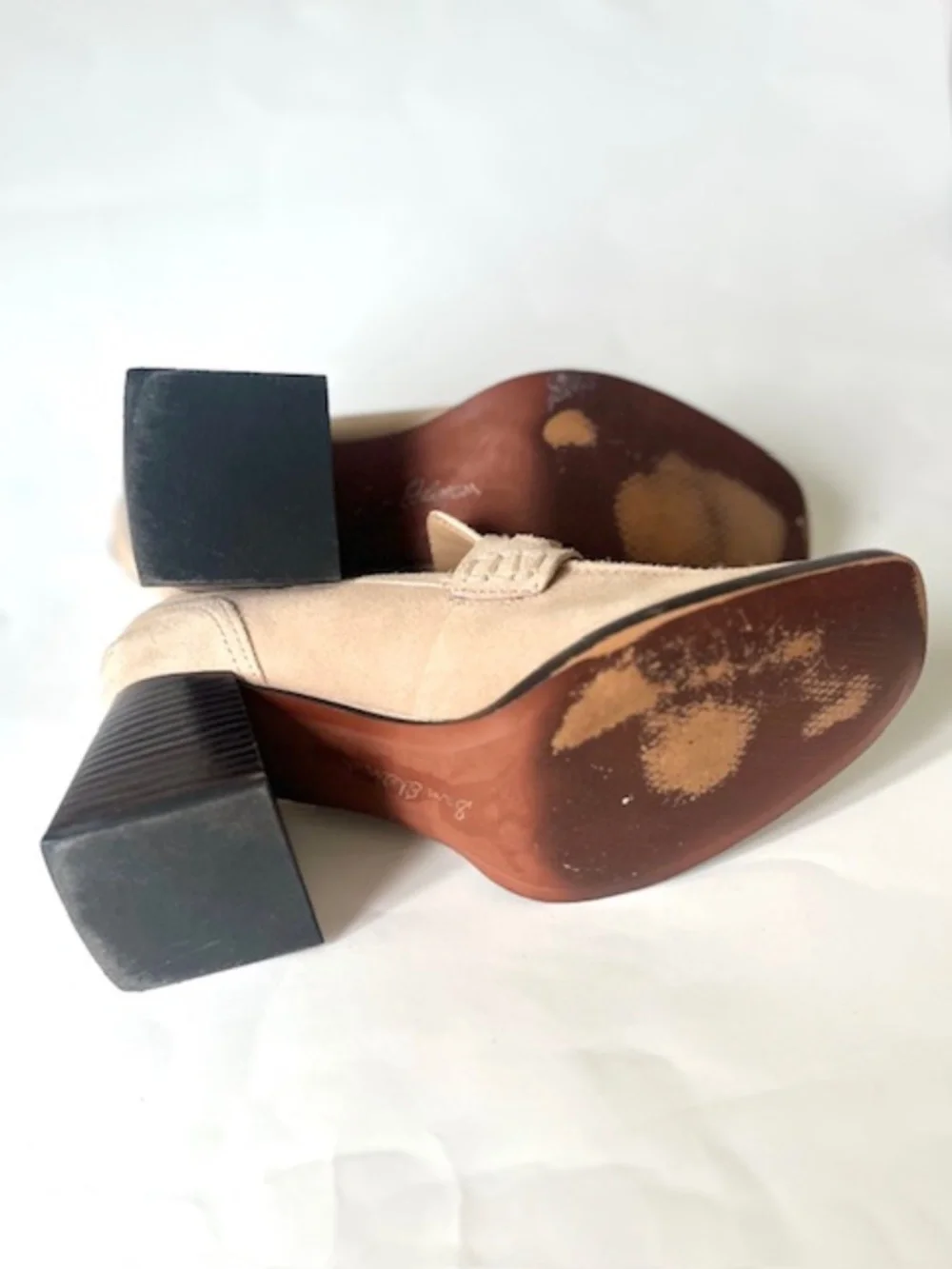 Sam Edelman Quincy Block Heel Suede Loafers in light tan/beige